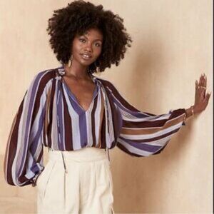 Banana Republic Striped Purple Brown Balloon Sleeve Large Tall Top